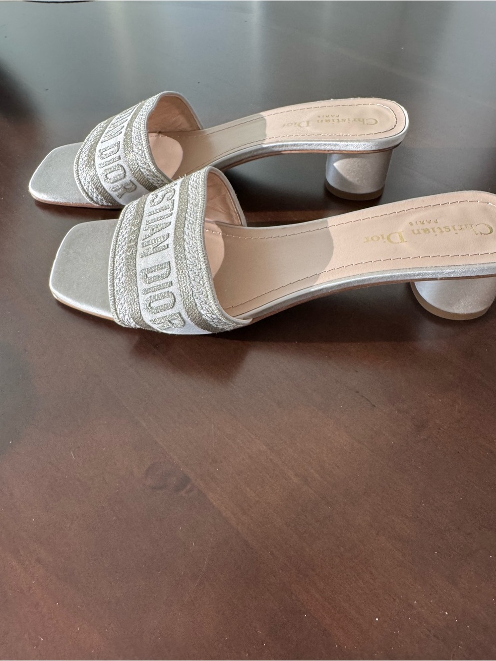 Like new…Dior Satin Logo Slide in Champagne - Picture 3 of 5